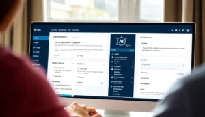 WordPress dashboard showing AI plugin interface with content generation and settings panels open