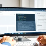 AI-generated WordPress theme layout displayed on a laptop screen with code editor open